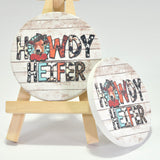 85519"HOWDY HEIFER" WESTERN THEME PRINT CAR COASTER