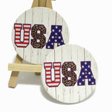 85519, "USA" AMERICAN FLAG LEOPARD PRINT CAR COASTER