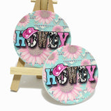 85519, "HOWDY" WESTERN ANIMAL PRINT FLORAL CAR COASTER