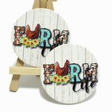 85519, "FARM LIFE" COW PRINT CAR COASTER