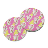 85519, PIG WITH FLOWER DECOR PRINT CAR COASTER