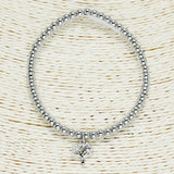 85647, PAVE TREE OF LIFE CHARM W/ BALL BEAD STRETCH BRACELET *STAINLESS STEEL