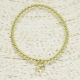 85647, PAVE TREE OF LIFE CHARM W/ BALL BEAD STRETCH BRACELET *STAINLESS STEEL