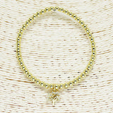 85647, PAVE TREE OF LIFE CHARM W/ BALL BEAD STRETCH BRACELET *STAINLESS STEEL