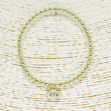 85651, PAVE EVIL EYE CHARM W/ BALL BEAD STRETCH BRACELET *STAINLESS STEEL