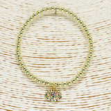 85653, PAVE EVIL EYE CHARM W/ BALL BEAD STRETCH BRACELET *STAINLESS STEEL