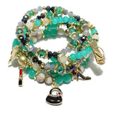 85688, HANDBAG & HEELS CHARM MULTI LAYERED STRETCH BRACELET
