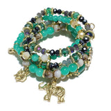 85689, ELEPHANT CHARM MULTI LAYERED STRETCH BRACELET