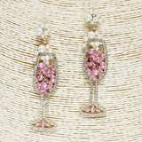 85694, RHINESTONE & PEARL WINE GLASS EARRING