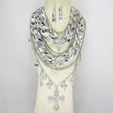 85822, CROSS CHARM MULTI CHAIN LAYERED NECKLACE