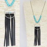 85850, WESTERN FAUX LEATHER TASSEL LONG PENDANT NECKLACE