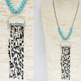 85850, WESTERN FAUX LEATHER TASSEL LONG PENDANT NECKLACE