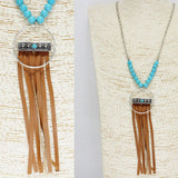 85850, WESTERN FAUX LEATHER TASSEL LONG PENDANT NECKLACE