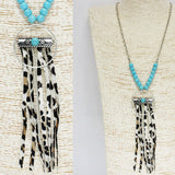 85851, WESTERN FAUX LEATHER TASSEL LONG PENDANT NECKLACE