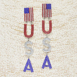 85862, "USA" AMERICAN FLAG COLOR RHINESTONE EARRING