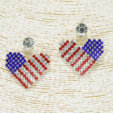 85869, HEART AMERICAN FLAG COLOR RHINESTONE EARRING