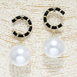 85874, "C" SHAPED W/ PEARL DANGLE EARRING