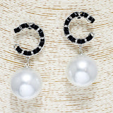 85874, &QUOTC" SHAPED W/ PEARL DANGLE EARRING