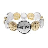 85958, "BELIEVE BLESSED FAITH" ROUND DESIGN STRETCH BRACELET
