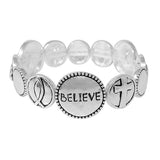 85958, "BELIEVE BLESSED FAITH" ROUND DESIGN STRETCH BRACELET