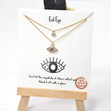 86012, GOLD DIPPED, DAINTY EVIL EYE CUBIC ZIRCONIA DOUBLE LAYERED NECKLACE