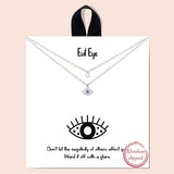 86012, GOLD DIPPED, DAINTY EVIL EYE CUBIC ZIRCONIA DOUBLE LAYERED NECKLACE