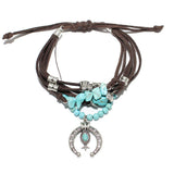 86028, SQUASH BLOSSOM CHARM WESTERN MULTI BEAD ADJUSTABLE BRACELET