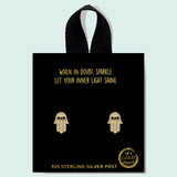 86064, HAMSA EVIL EYE PAVE CUBIC ZIRCONIA STUD EARRING/18K GOLD DIPPED