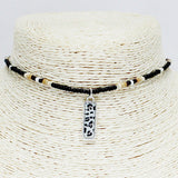 86075, LEOPARD PRINT RECTANGLE CHARM W/ SEED BEAD CHOKER NECKLACE