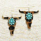 86101, WESTERN STEER HEAD FAUX LEATHER EARRING
