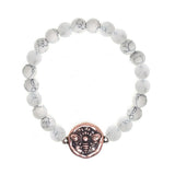 86113, ENGRAVED BEE W/ NATURAL STONE BEAD STRETCH BRACELET