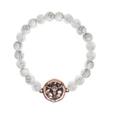 86114, ENGRAVED STEER HEAD W/ NATURAL STONE BEAD STRETCH BRACELET