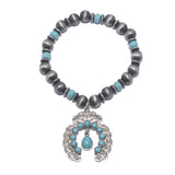 86239, WESTERN SQUASH BLOSSOM MIXED BEAD STRETCH BRACELET