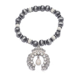 86239, WESTERN SQUASH BLOSSOM MIXED BEAD STRETCH BRACELET