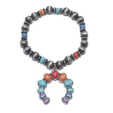 86241, WESTERN SQUASH BLOSSOM MIXED BEAD STRETCH BRACELET
