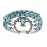 86424, WESTERN SQUASH BLOSSOM TURQUOISE STONE BEAD STRETCH BRACELET