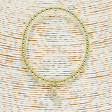 86466, "I LOVE" CHARM STAINLESS STEEL BEAD STRETCH BRACELET