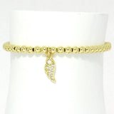 86473, ANGEL WING CHARM STAINLESS STEEL BEAD STRETCH BRACELET