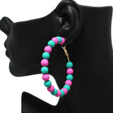 86490, MATTE FINISH BALL BEAD HOOP EARRING *60MM