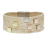 86571, SQUARE W/ STAR EMBOSSED FAUX LEATHER MAGNETIC CLOSE BRACELET