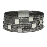 86571, SQUARE W/ STAR EMBOSSED FAUX LEATHER MAGNETIC CLOSE BRACELET