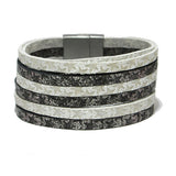 86573, STAR EMBOSSED FAUX LEATHER MAGNETIC CLOSE BRACELET