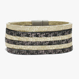 86573, STAR EMBOSSED FAUX LEATHER MAGNETIC CLOSE BRACELET