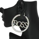 86575, "BOSS" RHINESTONE HOOP EARRING