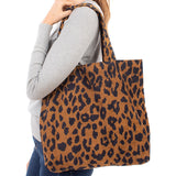 86589, LEOPARD PRINT CORDUROY CANVAS STYLE TOTE BAG