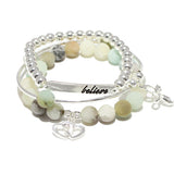 86680, "BELIEVE" HEART CHARM STRETCH BRACELET SET