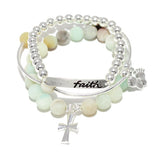 86681, "FAITH" CROSS CHARM STRETCH BRACELET SET
