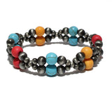 86712, WESTERN TURQUOISE STONE BEAD STRETCH BRACELET