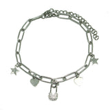 86885, PAVE CZ SAFETY PIN CHARM BRACELET *STAINLESS STEEL