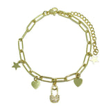 86885, PAVE CZ SAFETY PIN CHARM BRACELET *STAINLESS STEEL